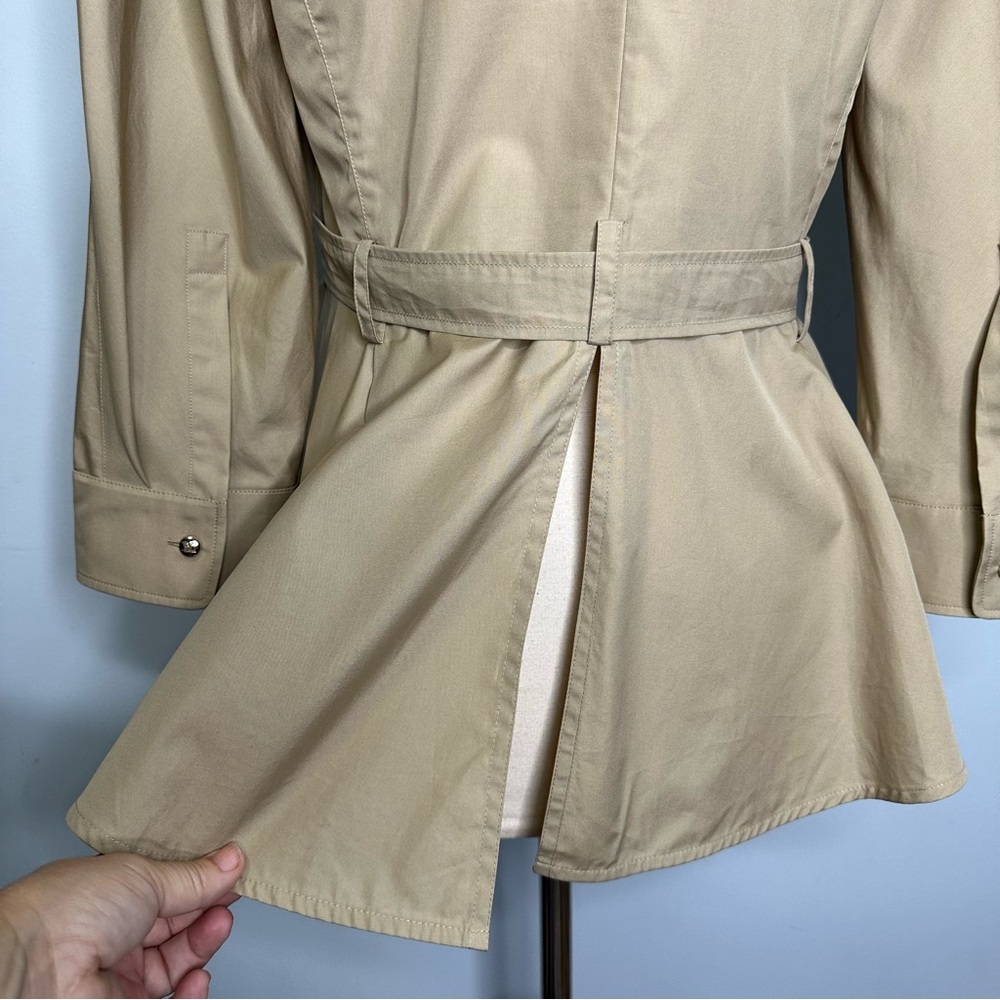 Max Mara Women’s Cuneo Beige 3/4 Sleeve Cotton Peplum Waist Belted Top Size 10 - Picture 10 of 16